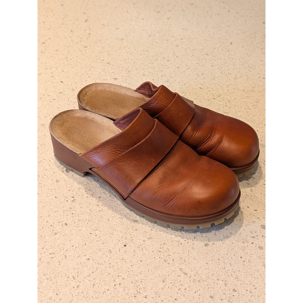 Ecco Women's Clog Size 38 EU 7-7.5 US Brown Leather Comfort Mule Heeled Shoes